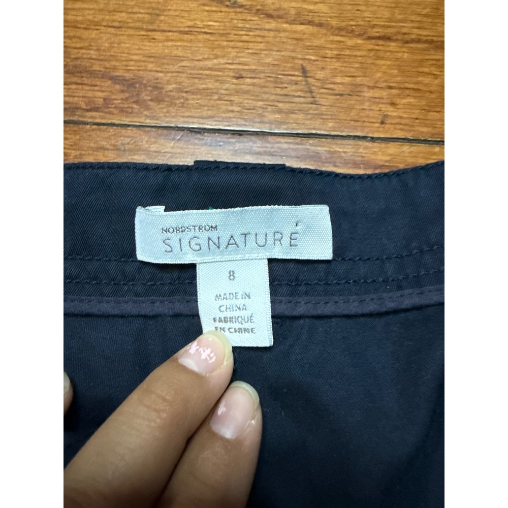 Nordstrom Signature Womens Navy Blue 100% Cotton Straight Leg Crop Pants Size 8 - Picture 2 of 7